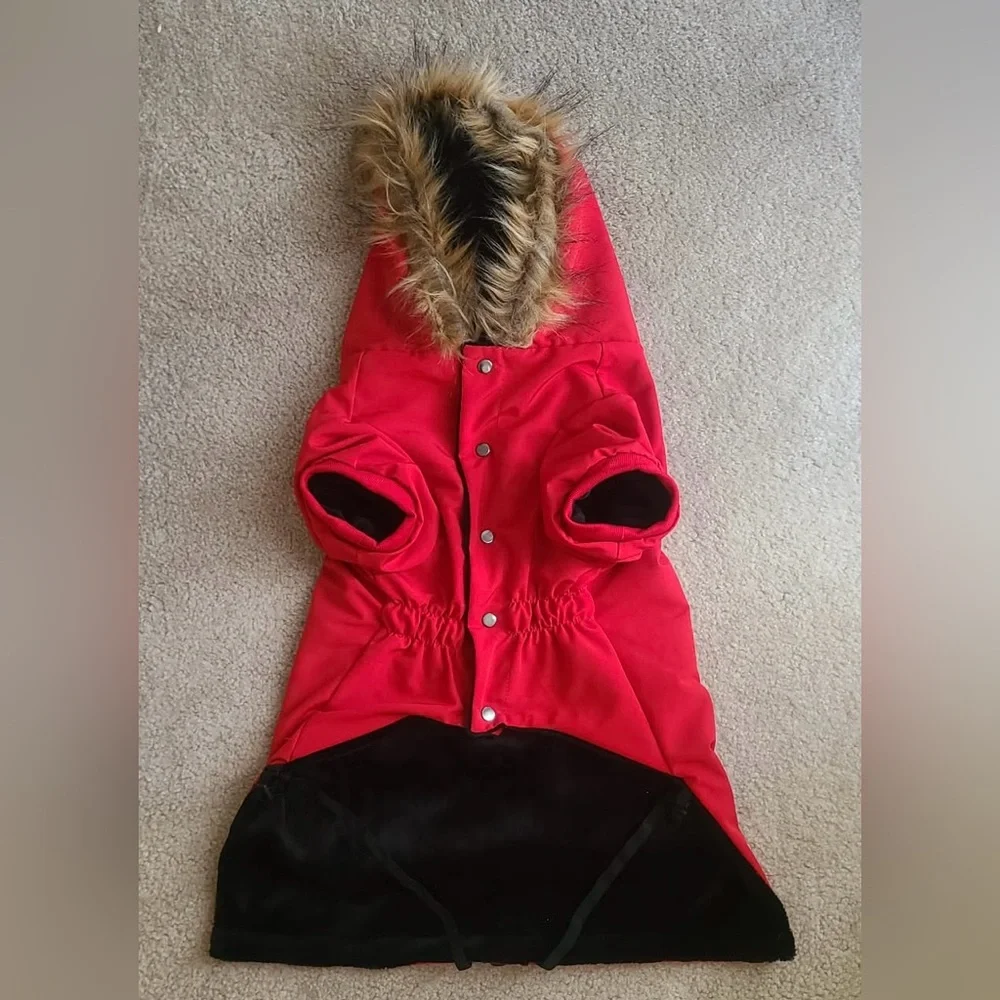 NWT Red 3XL  Dog winter Parka with Faux Fur Hood